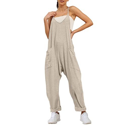 Trendy Queen Womens Jumpsuits Casual Summer Onesie Rompers Sleeveless Loose Baggy Overalls Jumpers with Pockets 2024 Clothes
