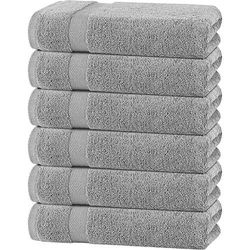 White Classic Wealuxe Light Gray Bath Towels 24x50 Inch, Cotton Towel Set for Bathroom, Hotel, Gym, Spa, Soft Extra Absorbent Quick Dry 6 Pack