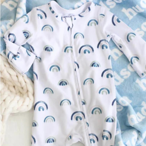 Boy Zipper Footies - Best Sellers - blue rainbow