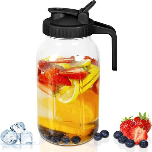 64oz Glass Pitcher for Fridge with Lid, 2 Quart Mason Jar Pitchers with Lid and Spout, Wide Mouth Breast Milk Pitcher Glass Jug Sun Tea Pitchers, Cold Brew Coffee pitcher for Fridge Container 10x3.4"