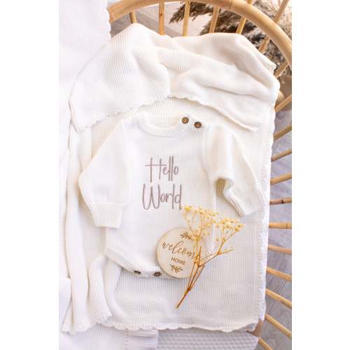 White Baby Blanket | Baby Shower Gift set | Hello World Outfit – TheGrayBearCompany