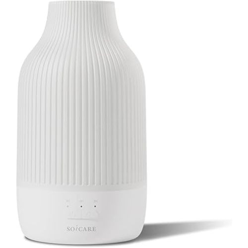 SOICARE Cordless Rechargeable Diffuser, Battery Operated Mini Portable Wireless Diffuser for Essential Oils, 80ML Small USB Essential Oil Diffuser with Warm Light (White)