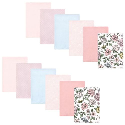 Hudson Baby Infant Girl Cotton Flannel Burp Cloths Bundle, Vintage Blossom, One Size
