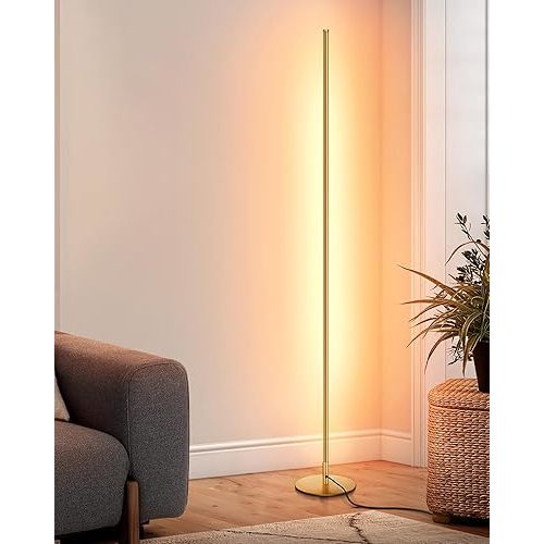 DEWENWILS LED Corner Floor Lamp, 57.5" Minimalist Dimmable Slim Light, Standing Tall Mood Lamp for Living Room, Bedroom, Office, 3000K Warm White Light (Gold)