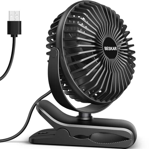 BESKAR Small Clip on Fan, 3 Speeds USB Fans with Strong Airflow, Clip & Desk Fans USB Plug in with Sturdy Clamp - Ultra Quiet operation for Office Dorm Bedroom Stroller