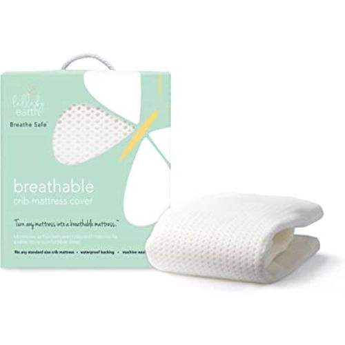 Lullaby Earth Breathe Safe Air Breathable Crib Mattress Pad, Removable Mattress Cover with Waterproof Layer for Baby and Toddler Beds, Standard Crib Size White