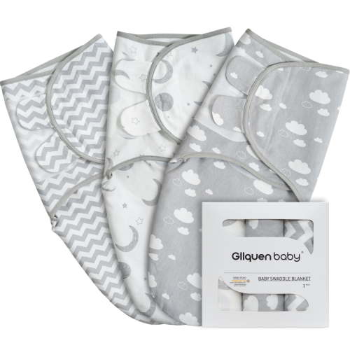 Gllquen Baby Organic Cotton Swaddle Blankets for 0-3 Months Infant Boys Girls, Adjustable Newborn Swaddles, 3-Pack Wrap Set, Twinkle & Rainbow