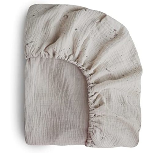 Mushie Extra Soft Muslin Fitted Crib Sheet | 28"x 52" (Falling Stars)