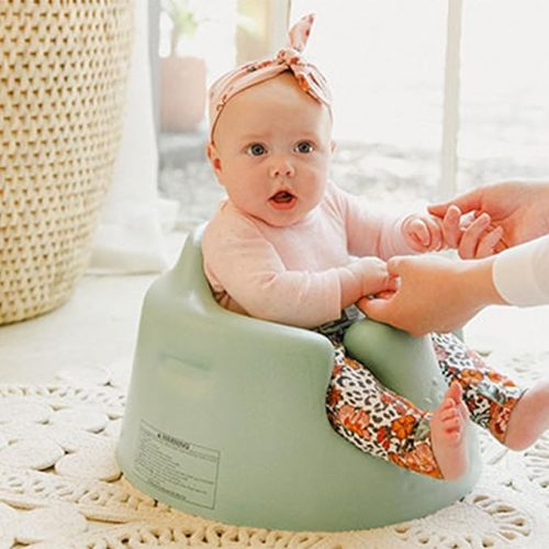 Bumbo Infant Floor Seat Baby Sit up Chair, Baby Sitting Support for 3-12 Months w/ 3 Point Adjustable Safety Strap Harness & Rounded Backrest, Hemlock
