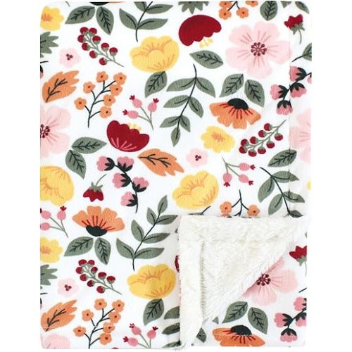 Hudson Baby Unisex Baby Plush Blanket with Furry Binding and Back, Fall Botanical, One Size