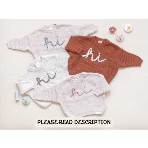 Hi Embroidered Sweater, Hi Sweater, Newborn Photos, Newborn Photo Props, Coming Home Outfit, Baby Sweater, Pregnancy Announcement