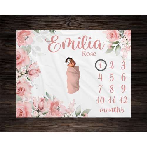 Roses Milestone Blanket, Milestone Blanket, Baby Shower Gift, Baby Keepsake Gift, Floral Rose Milestone Blanket, GM17