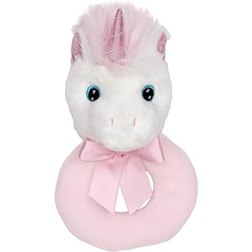 Bearington Baby Dreamer, 5.5 Inch Unicorn Plush Stuffed Animal Soft Ring Rattle, Baby Stuff for Newborn