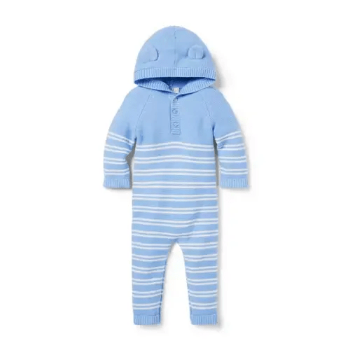 Newborn Elba Blue Stripe Baby Striped Bear Ear Hooded One-Piece by Janie and Jack