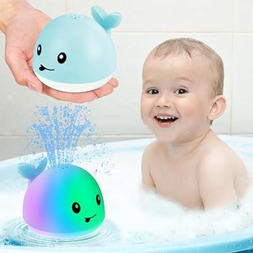 Gigilli Water Toys for Toddlers 1-3, Light Up Whale Water Spray Pool Toys for Infant 6-12 12-18 Months or Kids Ages 2-4, Rechargeable Blue