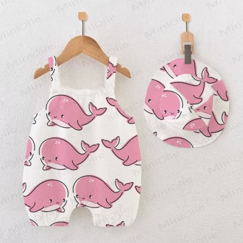 Baby Pink Whale White Romper with Hat