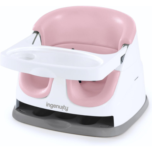 Ingenuity Baby Base 2-in-1 Booster Feeding and Floor Seat with Self-Storing Tray - Peony
