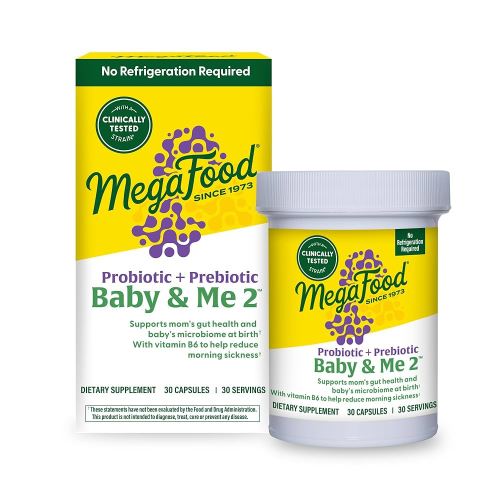 MegaFood Baby & Me 2 Prenatal Probiotic, Vegetarian Pregnancy Prebiotics and Probiotics for Women, Digestive Health & Immune Support with Vitamin B6 for Morning Sickness Relief, 30 Capsules