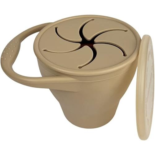 BraveJusticeKidsCo. | Snack Attack Snack Cup | Collapsible Silicone Snack Container | Toddler and Baby Snack Catcher Lid (Warm Sand)