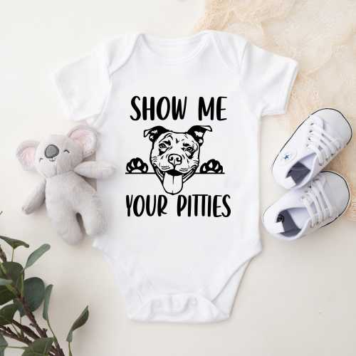 Show Me Your Pitties Onesie, Dog Lover Baby Bodysuit, Funny Infant Clothes, New Parent Gift, Pitbull Outfit, Baby Shower Gift, Dog Dad Gift