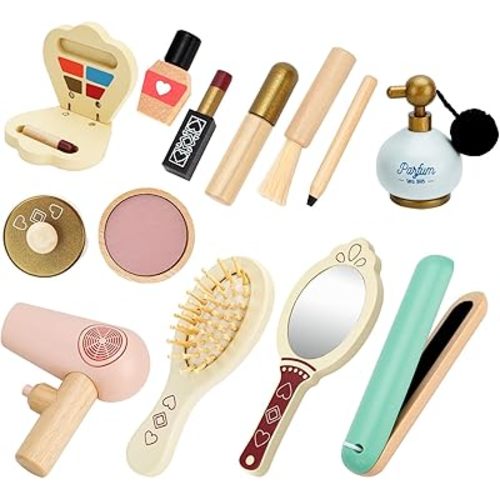 HEELWIRE Wooden Makeup Toy Set for Kids, Girls Imaginative Pretend Beauty Makeup Set Toys, Great Toys for Girls Ages 3+.