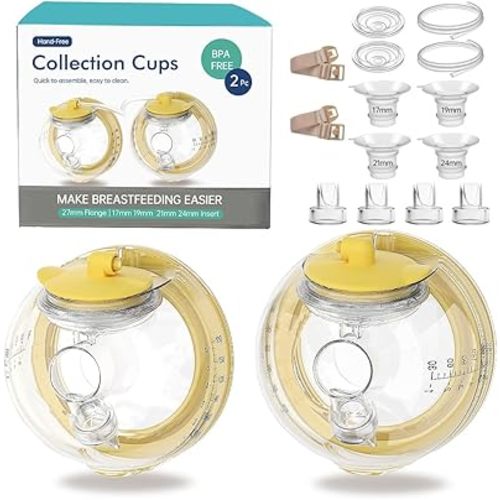 PumpMom-us Wearable Breast Milk Collection Cup Compatible with Spectra S1 S2 9 Plus and SG, Replace Pump Kits 27mm Flange and 17/19/21/24mm Insert Included