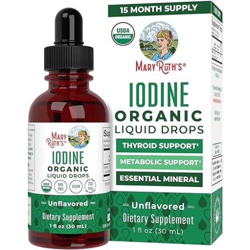 MaryRuth Organics Iodine Liquid Drops | Potassium Iodide | 1 Year Supply | 450 Servings | Thyroid Health | USDA Organic| Vegan | Non-GMO | Gluten Free | 1 Fl Oz