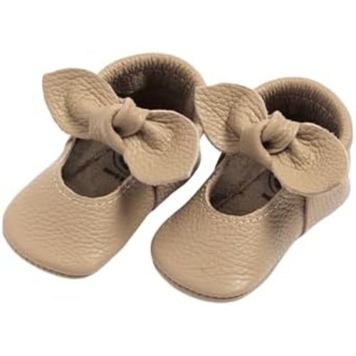 Freshly Picked First Pair Knotted Bow Baby Girl Shoes - Leather Baby Moccasins - Soft Sole Baby Shoes, Infant Shoes, Crib Shoes