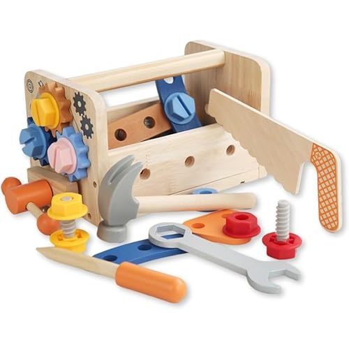 Montessori Wooden Tool Set Toy for Toddlers with Box/Bench, Pretend Play Tool Kit, Educational STEM Construction Set for Kids, Boys and Girls, Sensory Toy