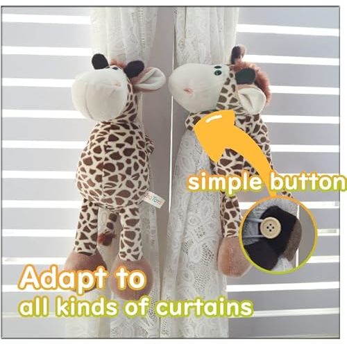 Cartoon Curtain Tiebacks Animal Curtain Holdbacks Cute Decoration Curtain String Creative Animal Plush Curtain Lace Wide Adaptation Window Decor 1Pcs (Giraffe)