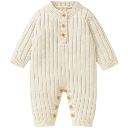 Neiwech Baby Boy Girl Romper Newborn Infant Knit Striped Solid Long Sleeve One Piece Jumpsuit Clothes