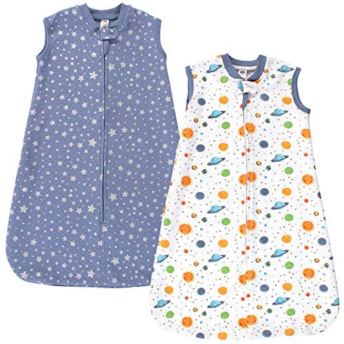 Hudson Baby Unisex Baby Premium Quilted Sleeveless Sleeping Bag and Wearable Blanket, Space 2-Pack, 0-6 Months