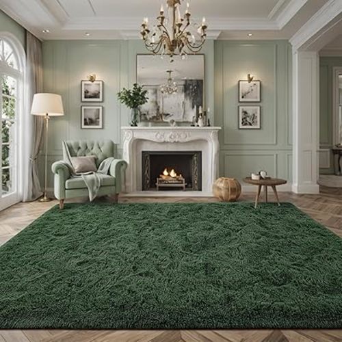 Nuttumico Extra Large Fluffy Area Rugs for Living Room, 8x10 Dark Green Ultra Soft Plush Fuzzy Rug for Bedroom, Anti-Skid Indoor Carpet Nursery Rugs for Kids Room Home Decor, High Pile, Non-Shedding