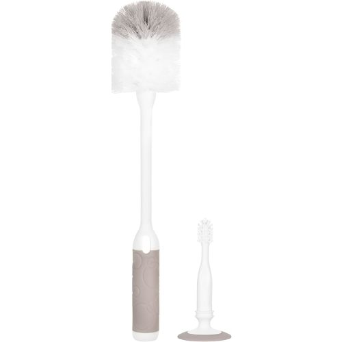 Ubbi Deluxe Baby Bottle Brush Set, Bottle Brush and Nipple Brush with Suction Cup, Baby Cleaning Essentials, Taupe
