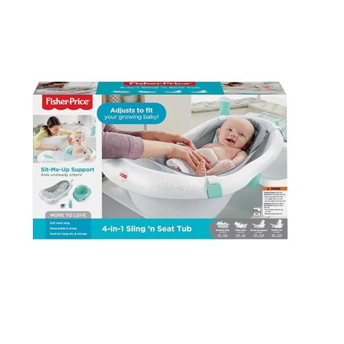 Fisher-Price Baby 4-in-1 Sling 'n Seat Tub, Bubbles, Convertible Baby to Toddler Bath Tub with Seat and Toys