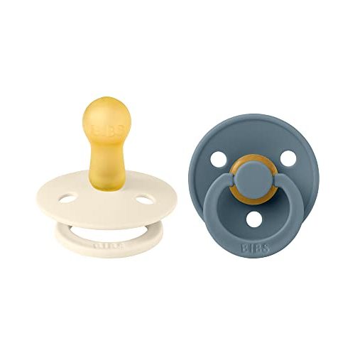 BIBS Pacifiers Colour Collection | Natural Rubber Baby Pacifier | Set of 2 BPA-Free Soothers | Made in Denmark | 0+ Months (Pack of 2) | Ivory/Petrol
