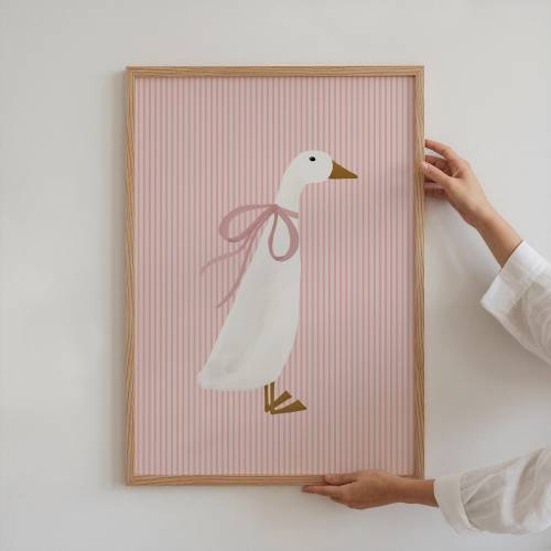 Girl's Duck Art Print Pink Cottagecore Nursery Duck Printable Farm Nursery Decor Pink Coquette Room Decor Girl's Room Goose Print Pink Bow
