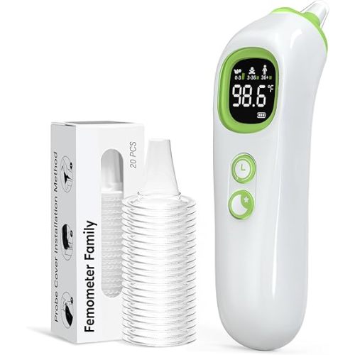 Ear Thermometer with Heated Probe, High Accuracy Thermometer for Kids, Adults and Babies with 32 Memory Recall, Mute and Night Light, Includes 21 Disposable Probe Covers, Storage Box, FSA/HSA Eligible