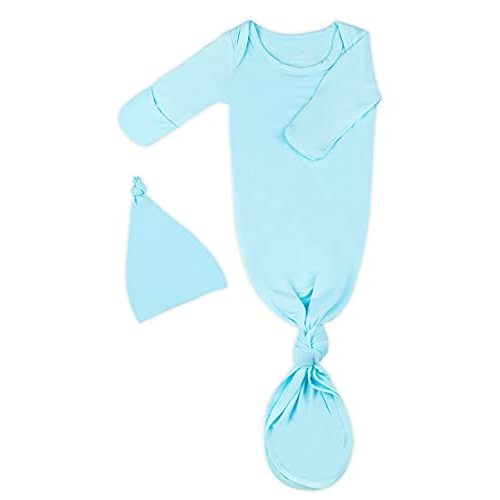 Newborn Baby Knotted Gown, Super Soft Silky Infant Long Sleeve Sleeper for Baby Girl and Boy Sleeping Bag with Hat