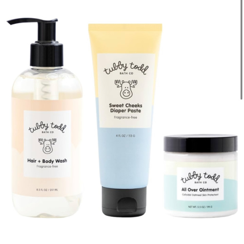 TUBBY TODD Baby Bundle Newborn Skin Care Set - Hypoallergenic Hair + Body Wash, All Over Ointment with Colloidal Oatmeal, Sweet Cheeks Diaper Paste - Fragrance Free, Standard Size
