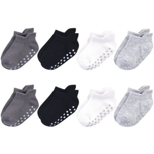 Touched by Nature Baby and Toddler Boy Organic Cotton Socks with Non-Skid Gripper for Fall Resistance, Solid Black Gray, Size: 6-12 months