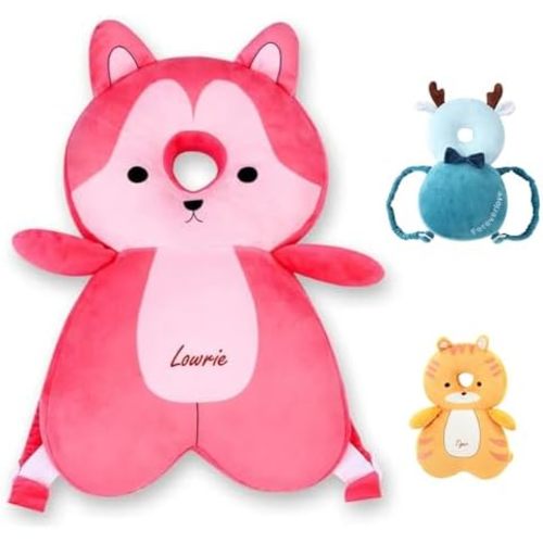 Baby Head Protector Adjustable Head Protection Backpack with Safety Mat Suitable for Head Protection, Crawling and Walking for Preschool Babies(Pink Fox)