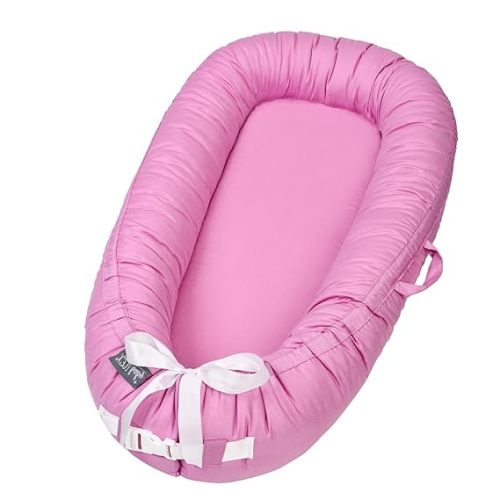 XZV Infant Support Cushions | Baby Lounger | Cotton Infant Lounger | Reversible Adjustable Portable Floor Lounger | Supervised Awake Only No Sleeping | Soft Breathable Washable Cover (Cranberry)