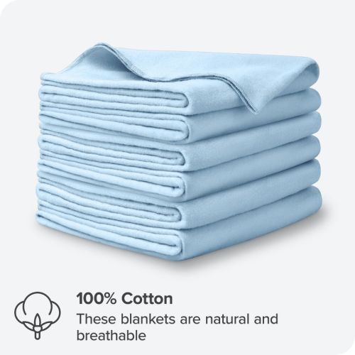 6 Pack Soft & Cozy 100% Cotton Flannel Receiving Blanket by Bare Home, Light Blue