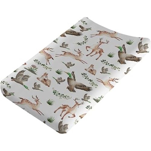 Woodland Wild Animals Hunting Baby Changing Pad Cover Sheets for Boys & Girls 32''x16'' Hunting Animals Boho Leaves Unisex Fitted Diaper Change Table Sheets Soft Breathable Changing Table Mats