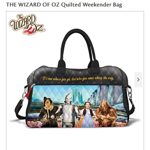 THE WIZARD OF OZ Black Quilted Poly Twill Weekender Bag Featuring Full-Color THE WIZARD OF OZ Art And Comes With A Trolley Sleeve For Easy Portability