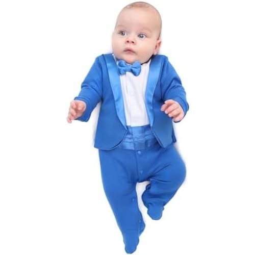 Lilax Baby Boy Gentleman Tuxedo Footie Christmas Holiday Outfit with Bow Tie