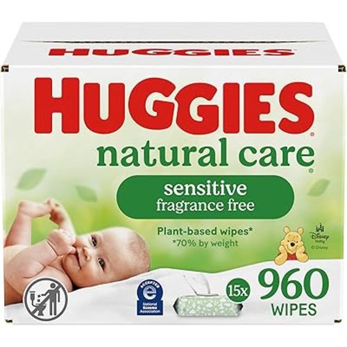 Huggies Natural Care Sensitive Baby Wipes, Unscented, Hypoallergenic, 99% Purified Water, 15 Flip-Top Packs (960 Wipes Total)