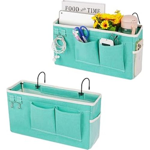 Loghot Bedside Caddy/Bedside Storage Bag Hanging Organizer for Bunk and Hospital Beds,Dorm Rooms Bed Rails,Can be Placed Glasses,Books,Mobile Phones,Keys (2pc Green)