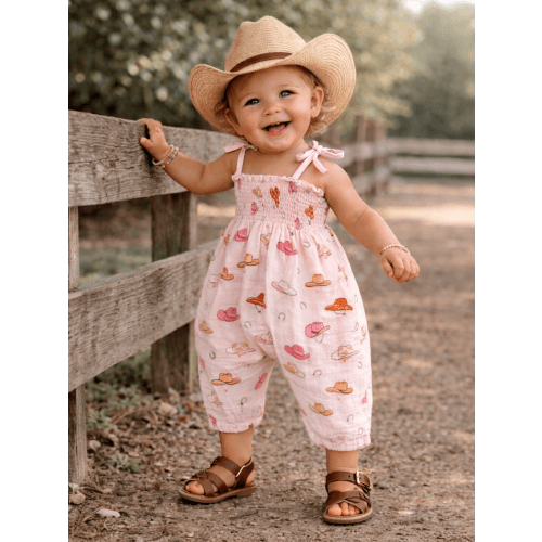 Western Pink / Muslin Smocked Jumpsuit